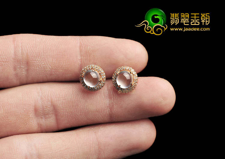 玻璃种强莹光无色镶玫瑰金耳钉(真钻)