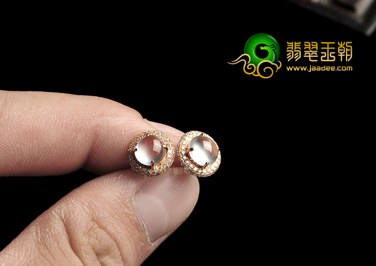 玻璃种强莹光无色镶玫瑰金耳钉(真钻)