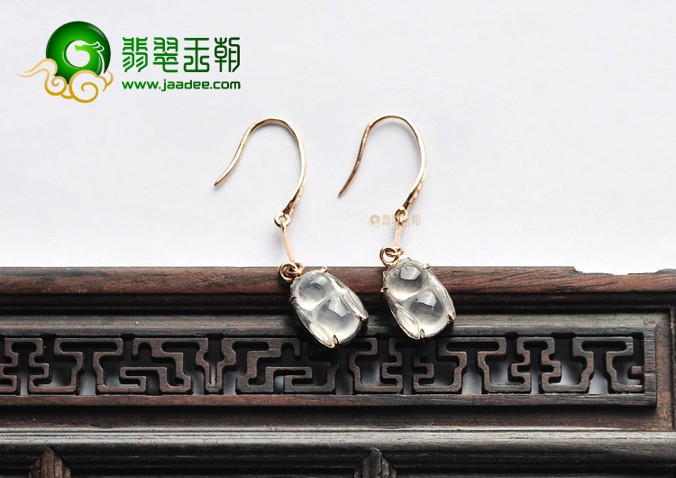 冰种无色镶玫瑰金甜甜蜜蜜耳坠