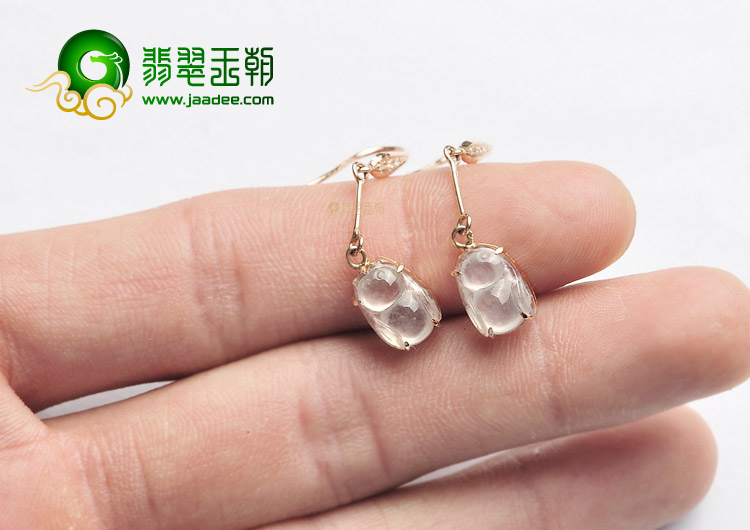 冰种无色镶玫瑰金甜甜蜜蜜耳坠
