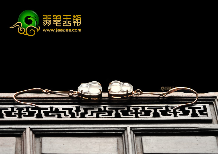 冰种无色镶玫瑰金甜甜蜜蜜耳坠