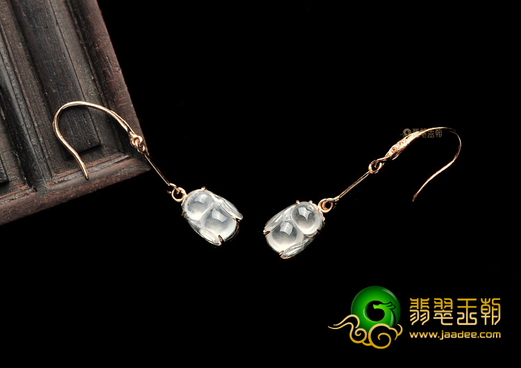 冰种无色镶玫瑰金甜甜蜜蜜耳坠
