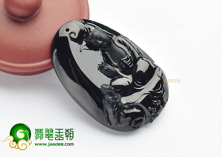 (超值推荐)冰玻种墨翠降龙观音挂件