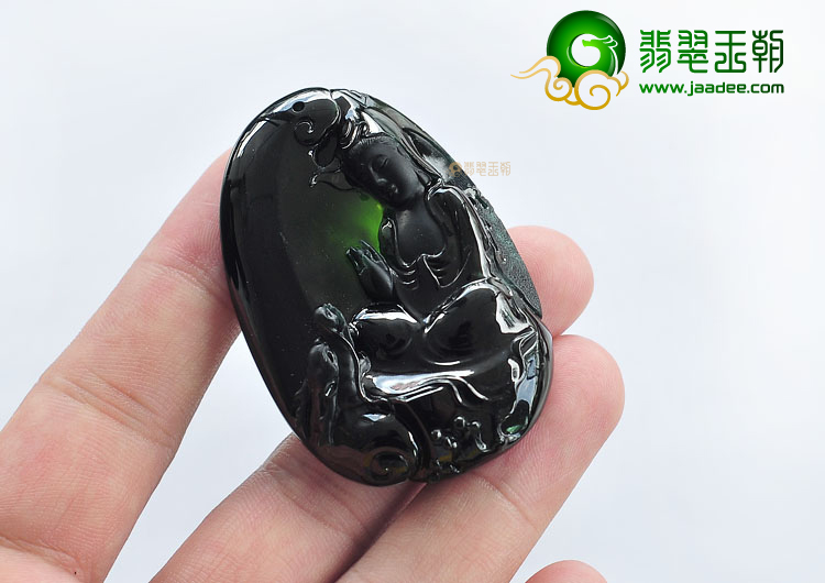 (超值推荐)冰玻种墨翠降龙观音挂件
