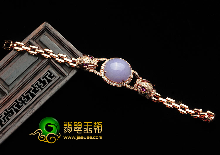 糯冰种紫罗兰镶玫瑰金豹头手链(真钻)