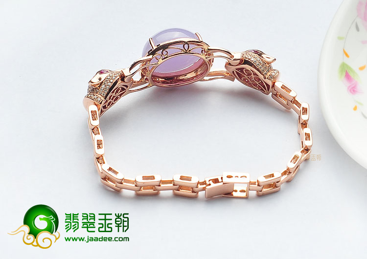 糯冰种紫罗兰镶玫瑰金豹头手链(真钻)
