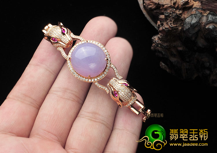 糯冰种紫罗兰镶玫瑰金豹头手链(真钻)