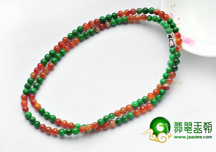 糯冰种红加绿项链