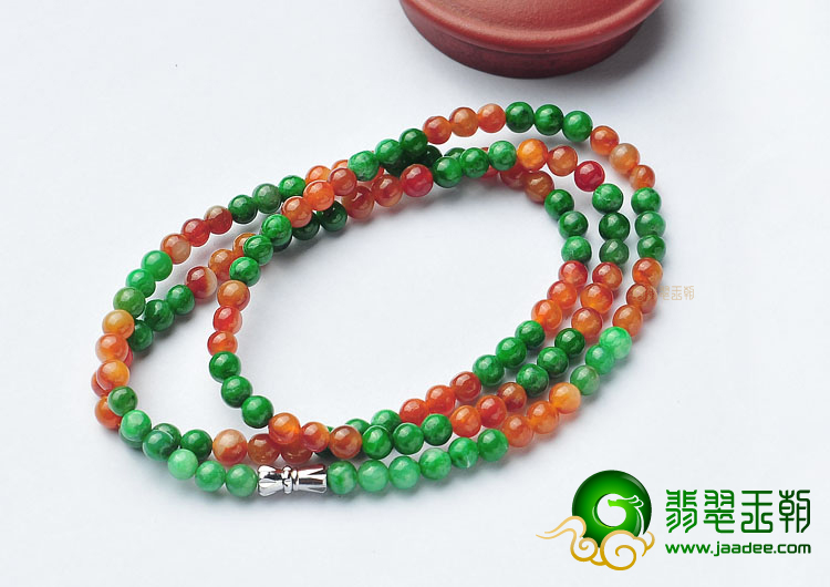 糯冰种红加绿项链