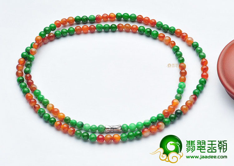糯冰种红加绿项链