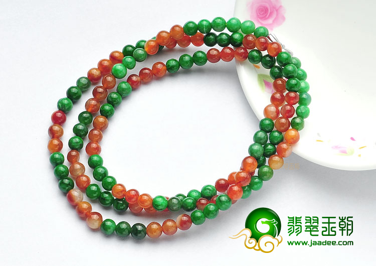 糯冰种红加绿项链