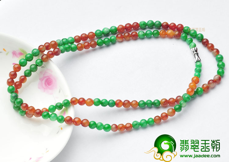 糯冰种红加绿项链
