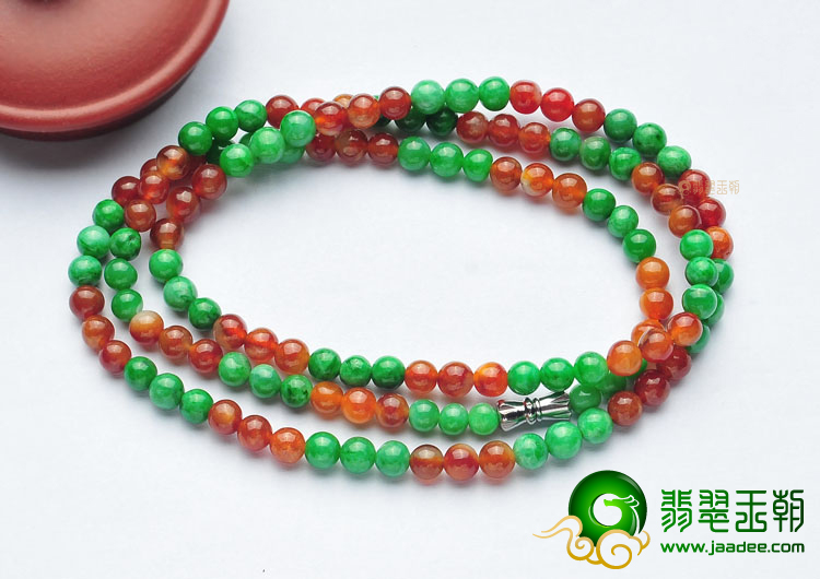 糯冰种红加绿项链