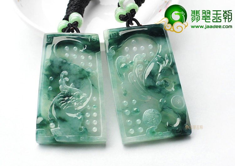 (超值推荐)糯冰种飘花龙凤牌挂件(一对)