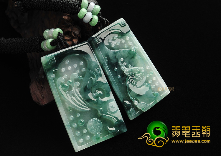 (超值推荐)糯冰种飘花龙凤牌挂件(一对)
