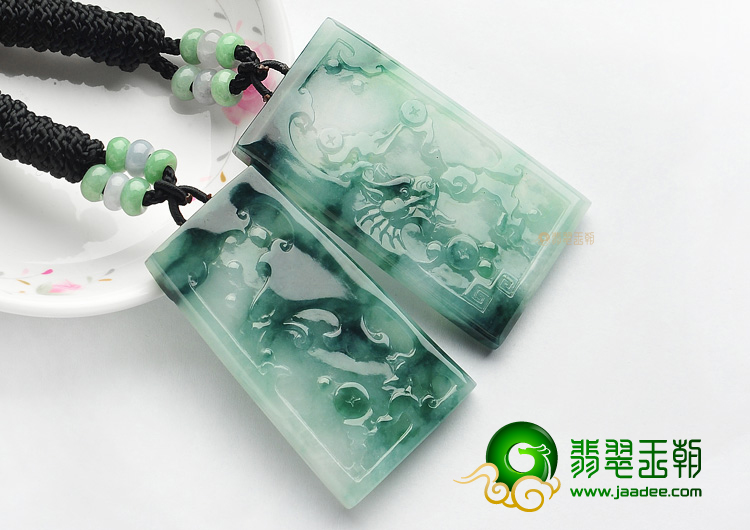(超值推荐)糯冰种飘花龙凤牌挂件(一对)