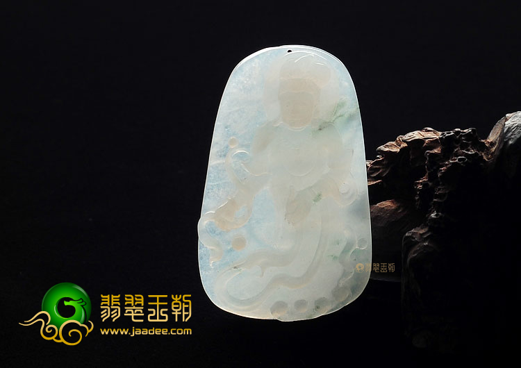 糯冰种晴水飘花观音挂件