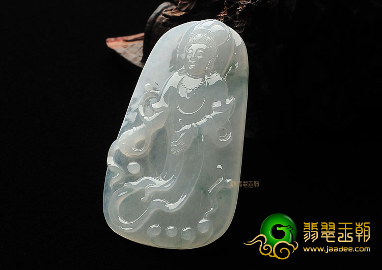 糯冰种晴水飘花观音挂件