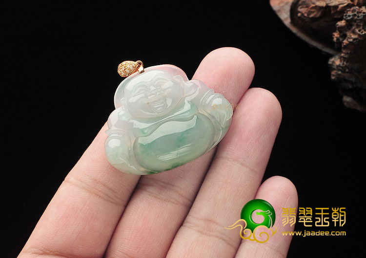 (超值推荐)冰种飘花玉佛挂件(金扣)