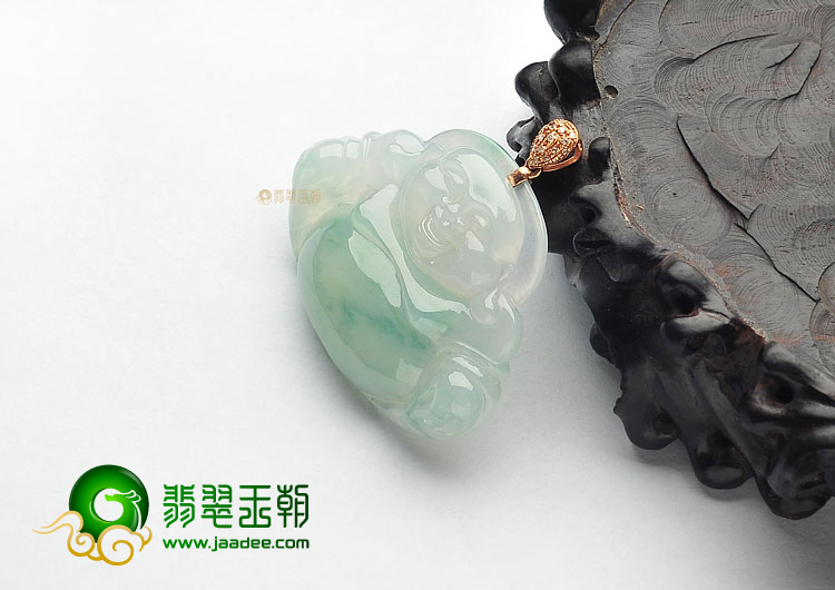 (超值推荐)冰种飘花玉佛挂件(金扣)