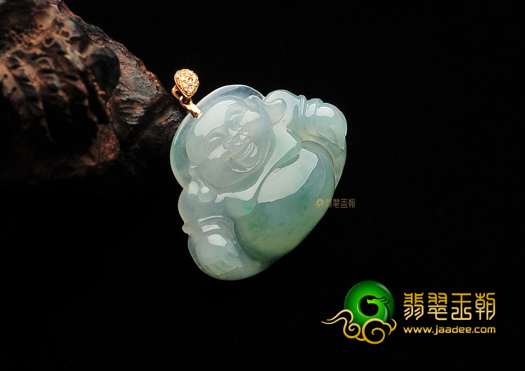 (超值推荐)冰种飘花玉佛挂件(金扣)