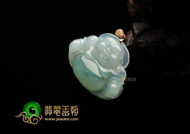 (超值推荐)冰种飘花玉佛挂件(金扣)