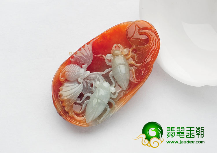 糯冰种红黄翡富甲天下挂件