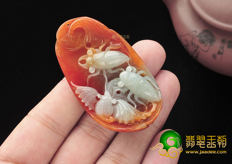 糯冰种红黄翡富甲天下挂件