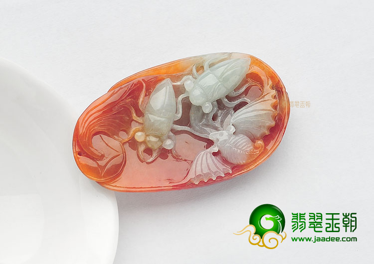 糯冰种红黄翡富甲天下挂件