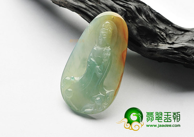 冰种晴水红黄翡站观音挂件