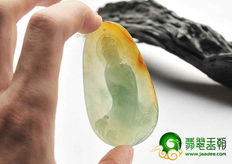 冰种晴水红黄翡站观音挂件