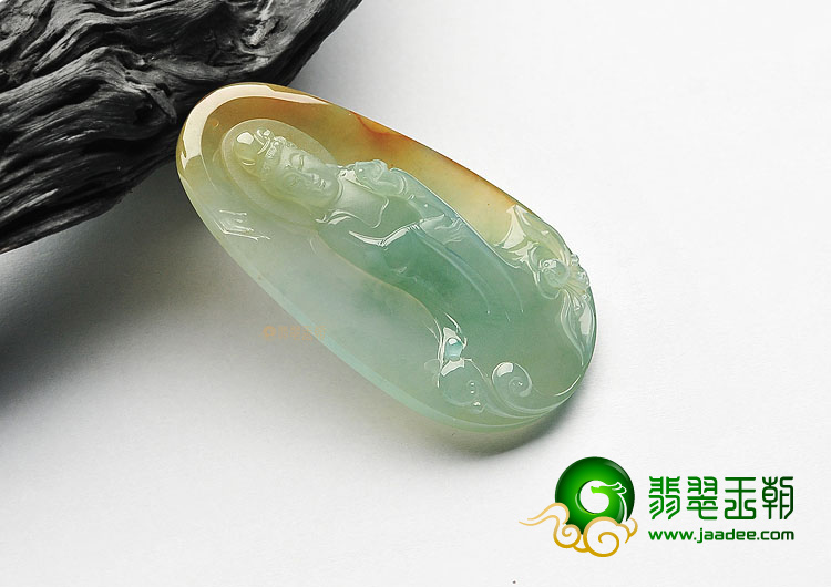 冰种晴水红黄翡站观音挂件