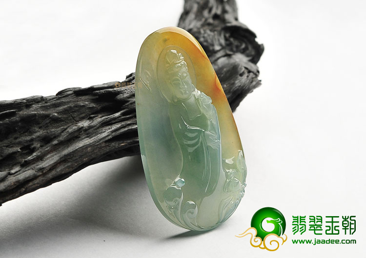 冰种晴水红黄翡站观音挂件