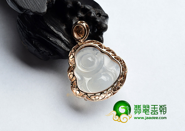 冰种无色镶玫瑰金钻石玉佛胸坠