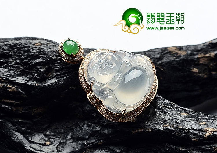 冰种无色镶玫瑰金钻石玉佛胸坠