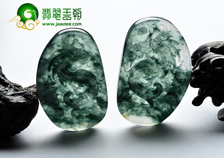 (超值推荐)冰种飘花龙牌挂件(一对)