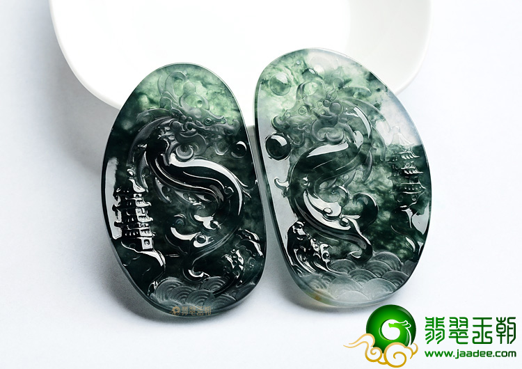 (超值推荐)冰种飘花龙牌挂件(一对)