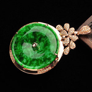(超值推荐)糯冰种瓜皮绿镶玫瑰金平安扣胸坠(真钻)  