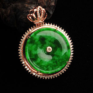 (超值推荐)糯冰种瓜皮绿镶玫瑰金平安扣胸坠(真钻)