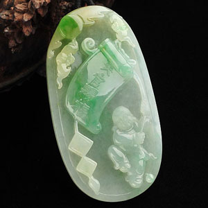 (超值推荐)糯冰种黄加绿天官赐福挂件