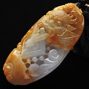 (超值推荐)糯冰种黄翡福寿如意挂件