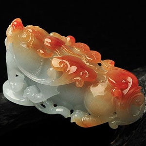 糯冰种晴水红黄翡貔貅如意挂件