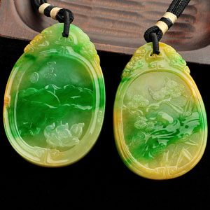 (超值推荐)糯冰种黄加绿喜上眉梢挂件(一对)