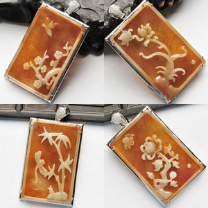 (超值推荐)冰种红黄翡镶玫瑰金胸坠(梅兰竹菊)(真钻)