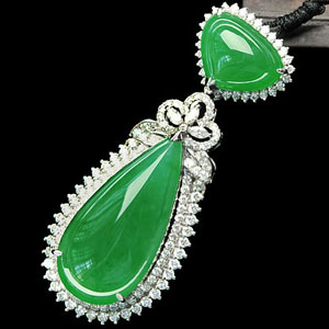 (超值推荐)冰种正阳绿镶白金水滴型胸坠(真钻)