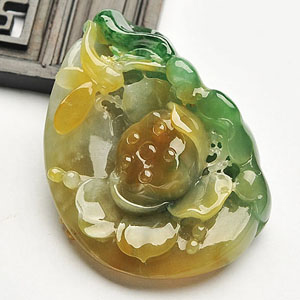 冰种黄加绿和和美美挂件