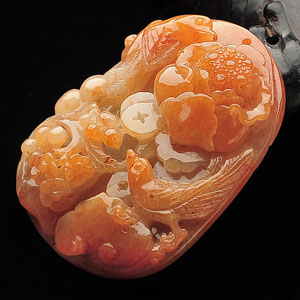 糯冰种红黄翡富贵花开挂件