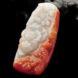 糯冰种红黄翡富贵花开挂件