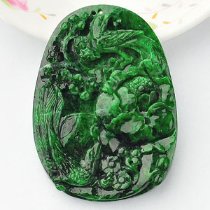 糯冰种干青富贵花开挂件