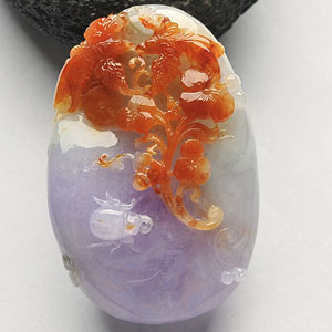 糯冰种三彩比翼双飞挂件